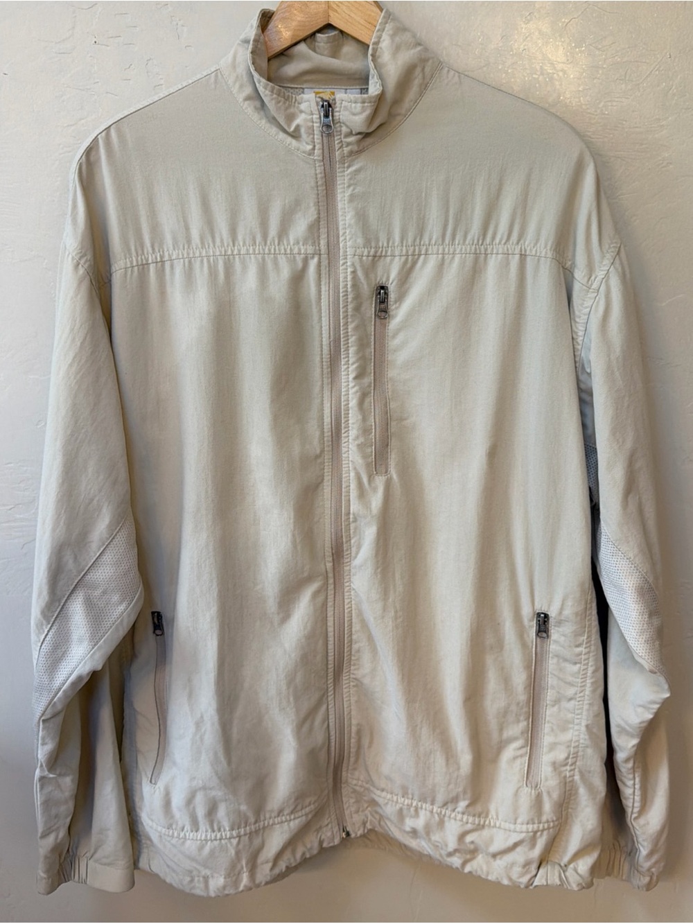 Solumbra Jacket Mens M Beige Full Zip Lightweight UV Protection Outdoors Mesh